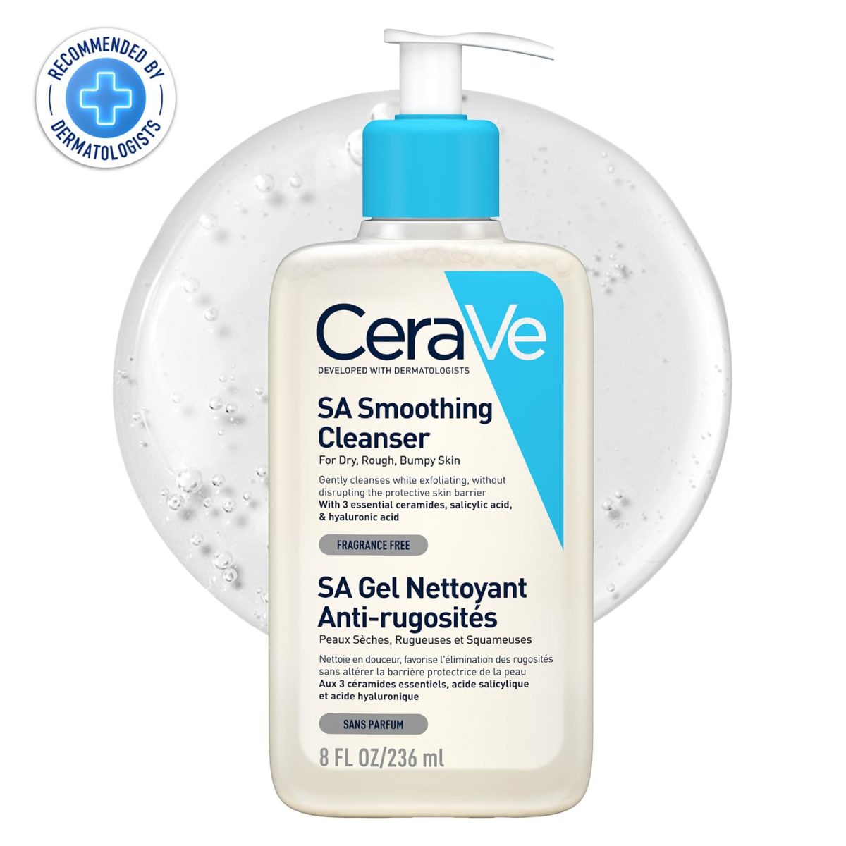 CeraVe SA Smoothing Cleanser For Dry, Rough & Bumpy Skin, contains Salicylic Acid, Dermatologist Recommended Face wash (236ml) - Image 10