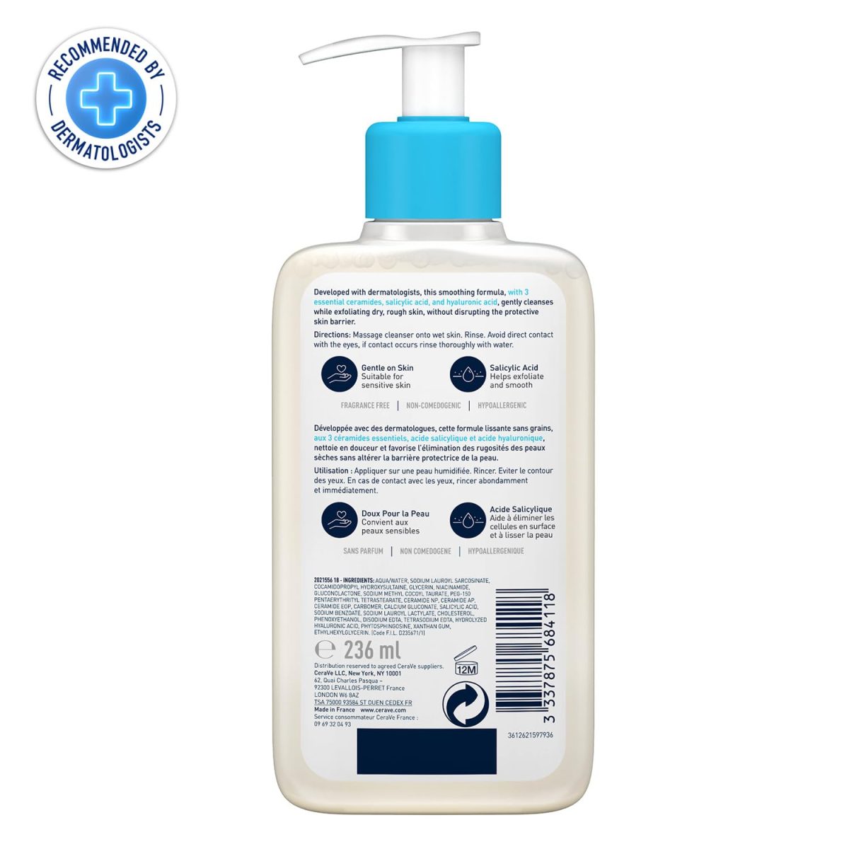 CeraVe SA Smoothing Cleanser For Dry, Rough & Bumpy Skin, contains Salicylic Acid, Dermatologist Recommended Face wash (236ml) - Image 11
