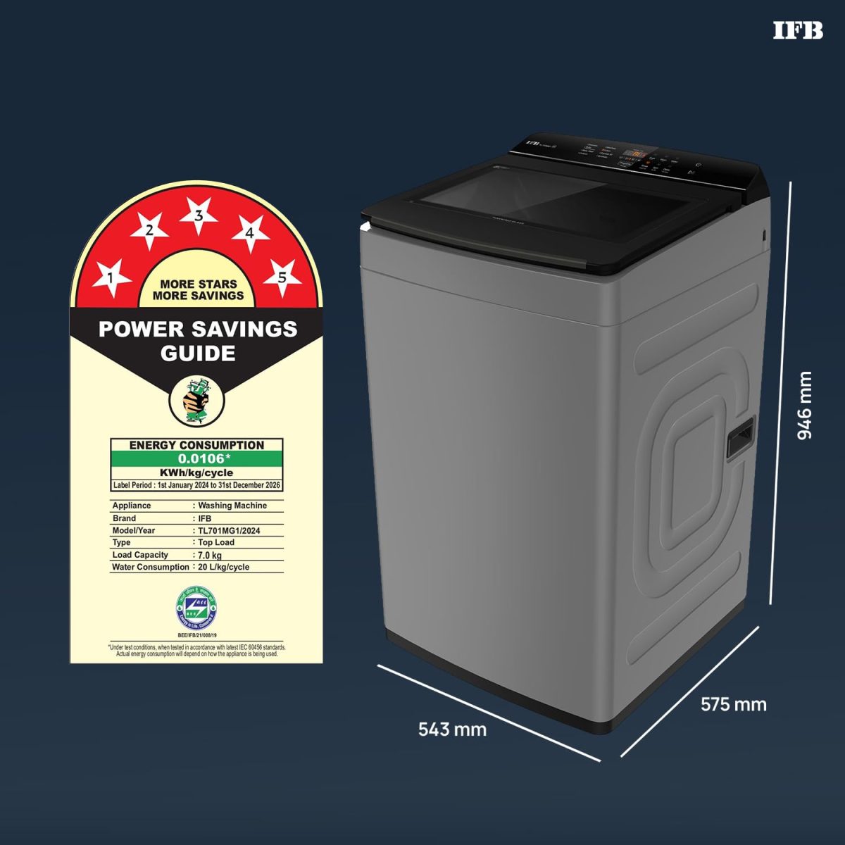 IFB 7 Kg 5 Star with Deep Clean Technology Powered by AI, Fully Automatic Top Load Washing Machine (TL701MG1, ActivMix, Aqua Energie, Med Grey) - Image 2