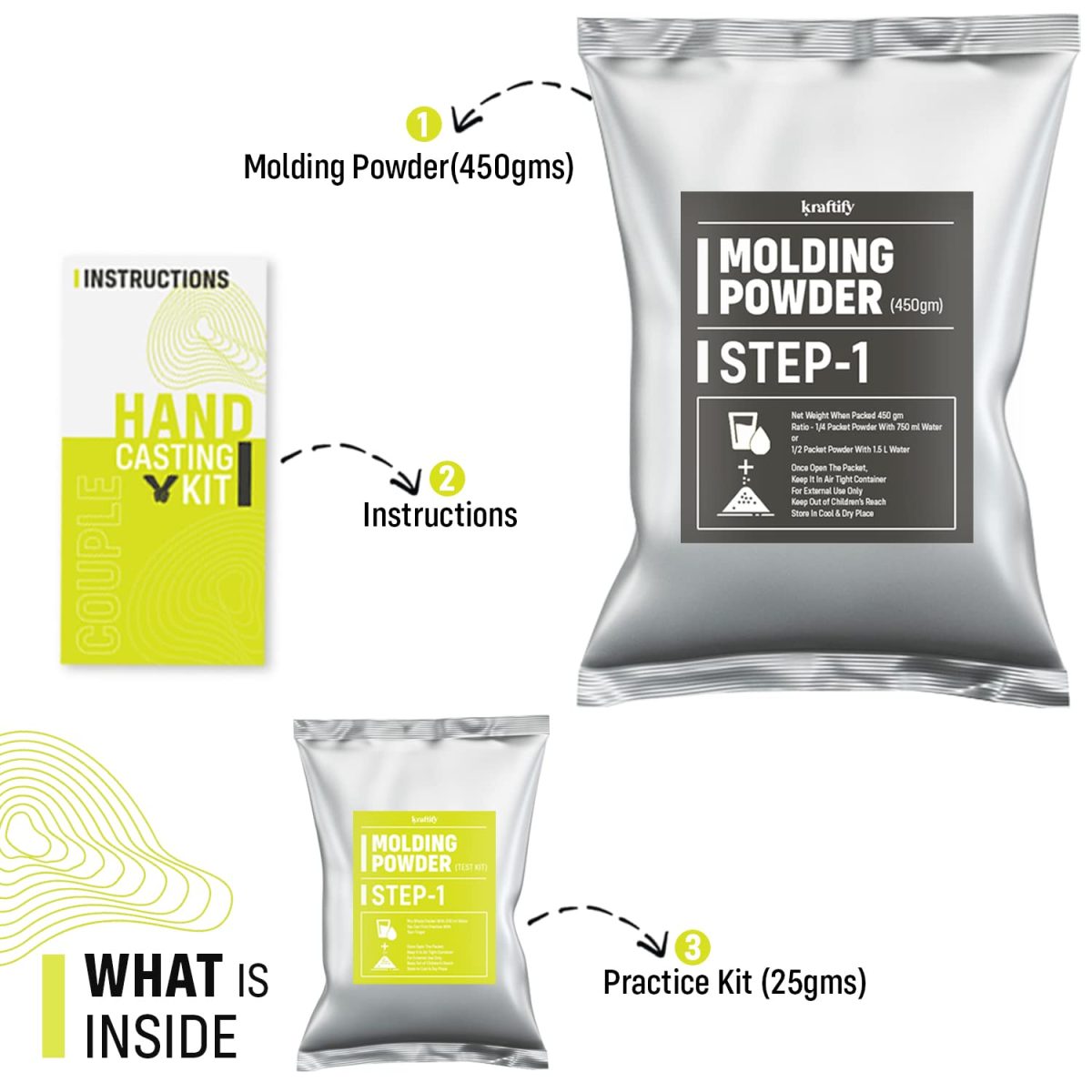 Kraftify Molding Powder for Hand & Foot Casting,Moulding Powder 450gm & Practice Kit 25gm, Hand Impression Material, Molding Clay - Image 2