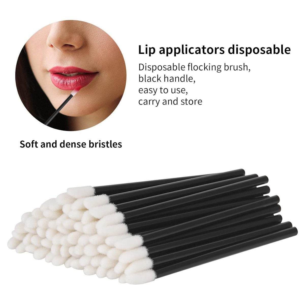 VOIISH Disposable Lip Brush Pack of 50 | Lipstick & Lip Gloss Wands | Eyeshadow Brushes | Travel-Friendly Makeup Applicator Tool Kit | Black - Image 3
