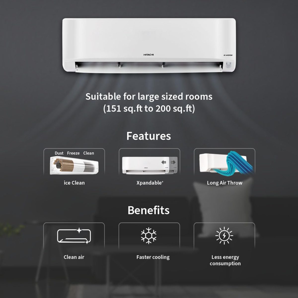 Hitachi 2 Ton Class 3 Star, 4-Way Swing, ice Clean, Xpandable+, Inverter Split AC (100% Copper, Dust Filter, 3400SXL RAS.D322PCBIBS, White) - Image 9
