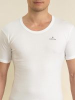 Lux Cozi Men's White Round Neck Half Sleeves 100% Cotton Modern Fit Vest With Extended Length For Easy Tuck (Pack Of 3) - Image 7