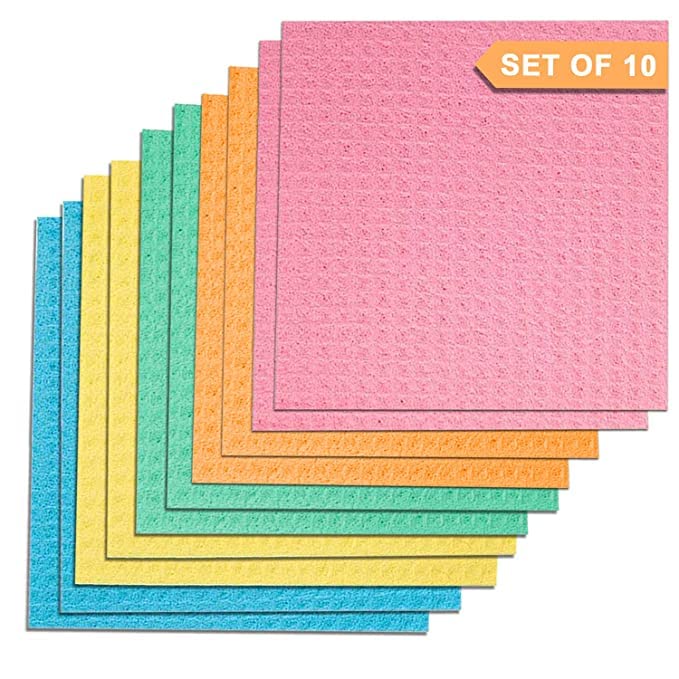 Shopfleet Cotton Cellulose Cleaning Sponge For Kitchen And Home, 20 X 16 X 0.5 Cm - Pack Of 10 Wipes (Multicolor), Cellulose