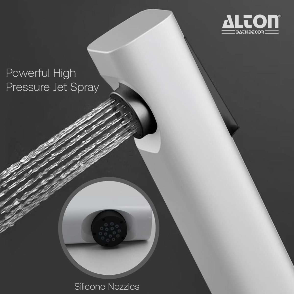 ALTON SHR20855 ABS Health Faucet with SS-304 Grade 1.25 Meter Flexible Hose Pipe and Wall Hook, White (Jet Spray for Toilet), Polished - Image 3
