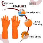 Robustt Heavy Duty Rubber Hand gloves (1 Pair) for Dishwashing, gardening, kitchen cleaning - Image 3
