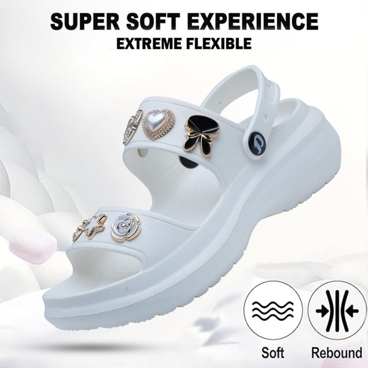 DOCTOR EXTRA SOFT Women's Metallic Charms Fashion Slippers/Sandals with Adjustable Back Strap | Comfortable | LightWeight| Stylish & Anti-Skid| Waterproof Casual Beach Slides Mules Girls & Ladies D-533 - Image 3