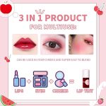 Korean Style Liquid Lip and Cheek Tint with Watermelon, Strawberry, Tomato Extracts - Rose Fragrance & Long-lasting High-Glossy Finish Smudge & Waterproof Cheeks Blusher for Women - Image 3