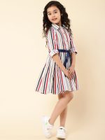 A.T.U.N. (ALL THINGS UBER NICE) Girls Cotton Striped Knee Length Shirt Dress | Full Sleeve Party Dress - Image 3