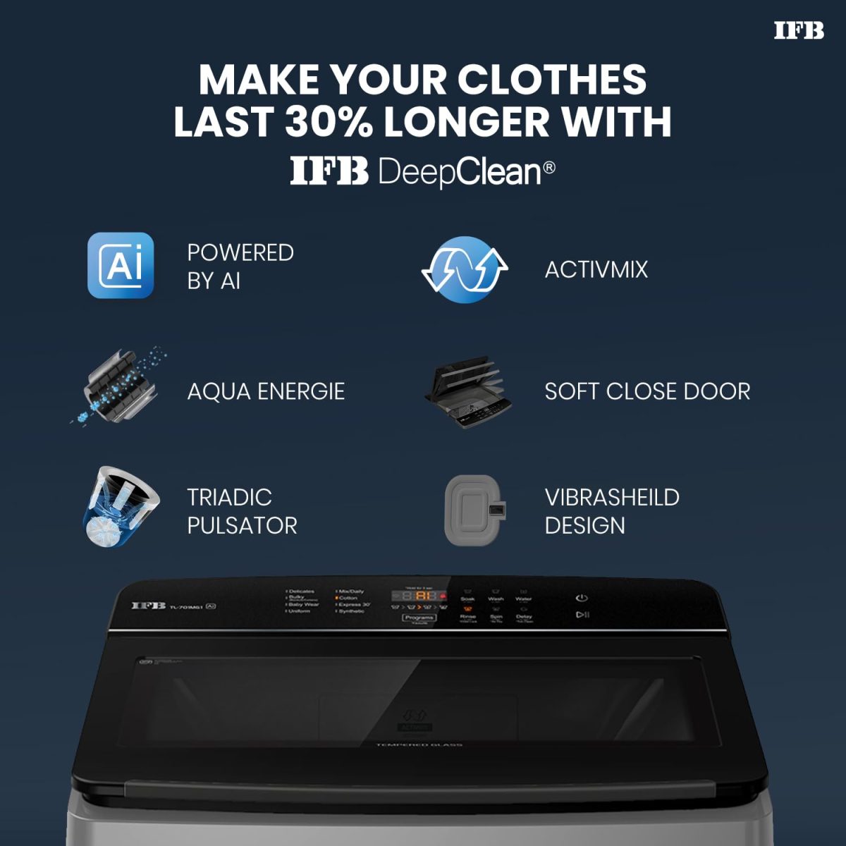IFB 7 Kg 5 Star with Deep Clean Technology Powered by AI, Fully Automatic Top Load Washing Machine (TL701MG1, ActivMix, Aqua Energie, Med Grey) - Image 4