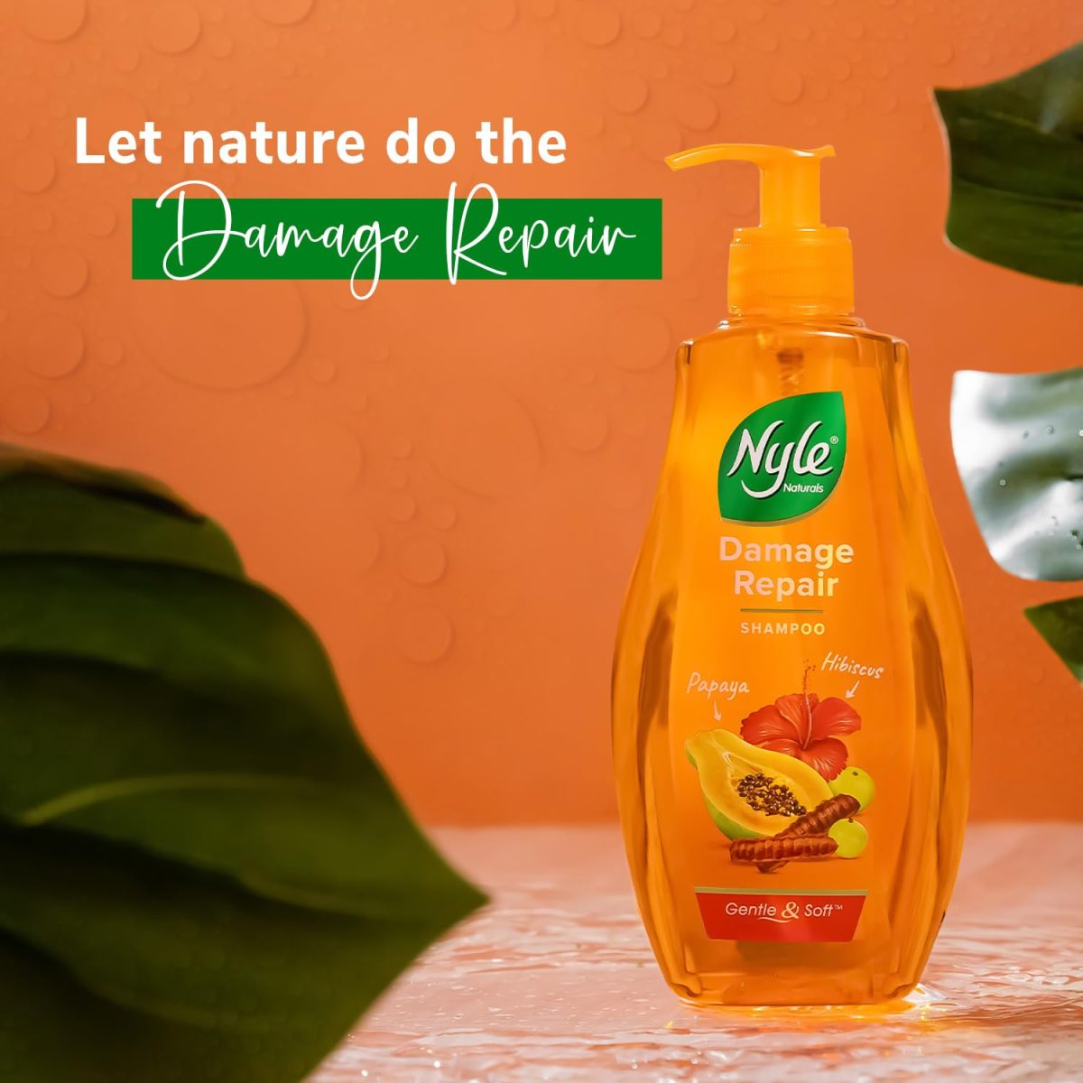 Nyle Naturals Damage Repair Shampoo 400 ml | Hair Repairing Shampoo with Papaya, Hibiscus, & Shikakai | pH Balanced & Paraben Free Gentle & Soft Shampoo For Women & Men - Image 3