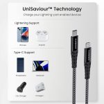 Ambrane Type-C to Lightning USB Cable, 22.5W Fast Charging, 480Mbps Data Sync Cable Compatible with iPhone, iPad, Macbook, iMac, AirPods, 1.25m (ABTL-125 Black) - Image 4