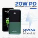 pTron Dynamo Power 20000mAh 22.5W Super Fast Charging, USB Type-C Input Power Bank with Quick Charge & 20W Power Delivery, Built-in Charging Cables, 4 Outputs, Type-C Input/Output Port (Green) - Image 4