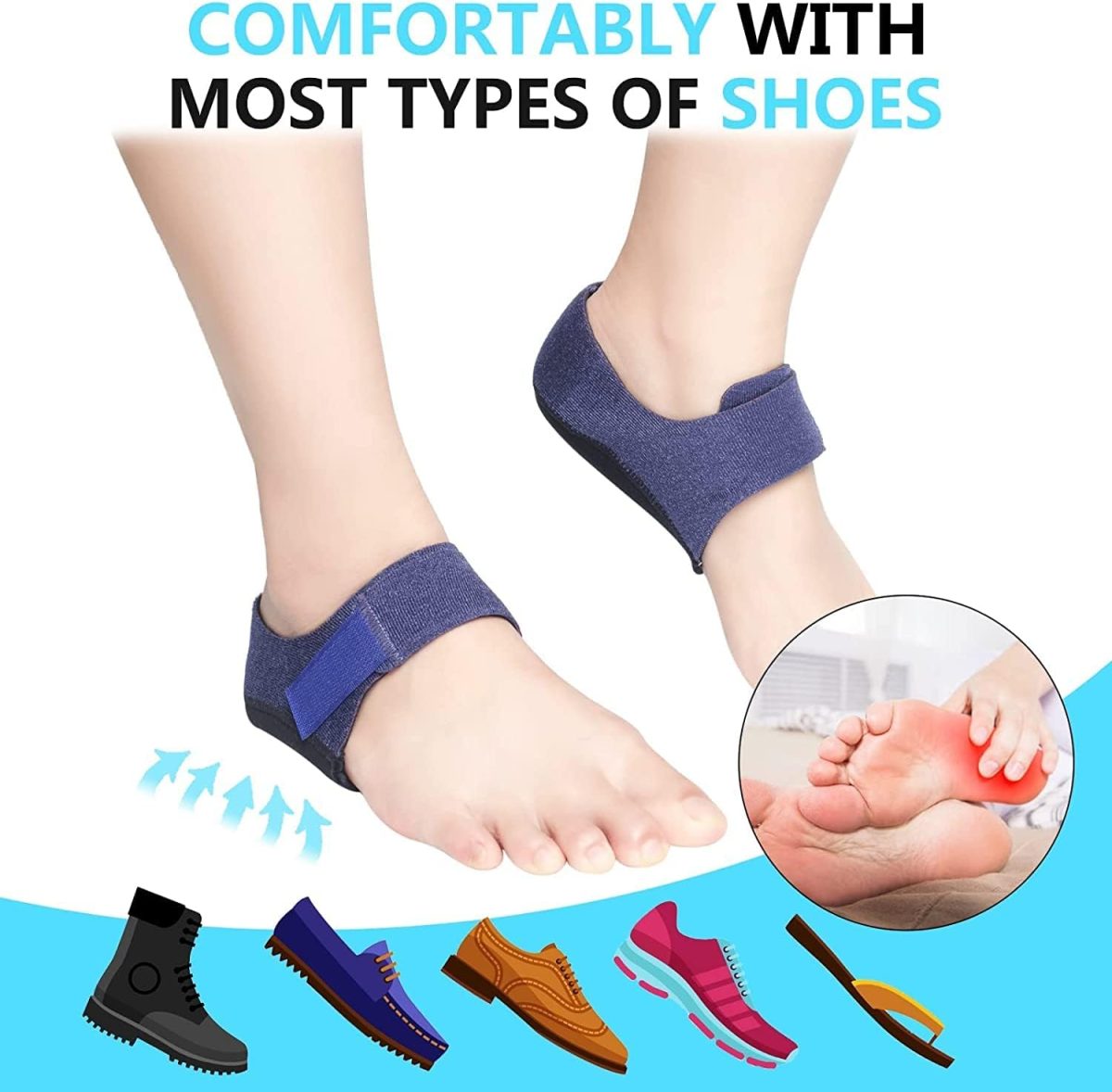 Gel Heel cups Silicon Heel Pad for Heel Ankle Pain, Heel Spur Shoe Support Pad for Men and Women Shock Cushion Pad for Heels Cushion Heel Blue (GEL PAD BLUE PAIR) - Image 5