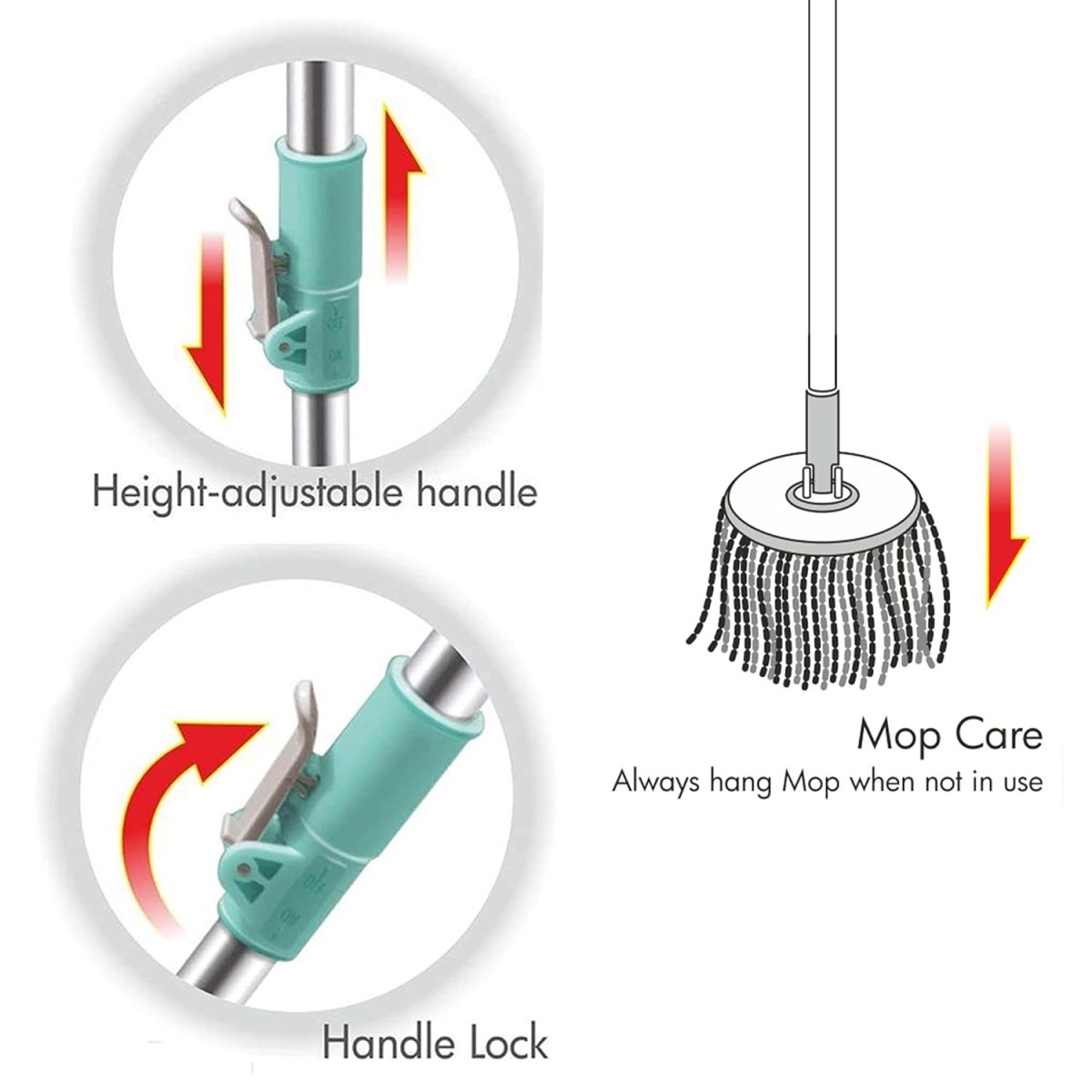 Spotzero By Milton Spin Mop Spares Set Handle with Microfibers Refill(Compatible with Prime, E-Elite, Classic, Ace Mops) Aqua Green - Image 2