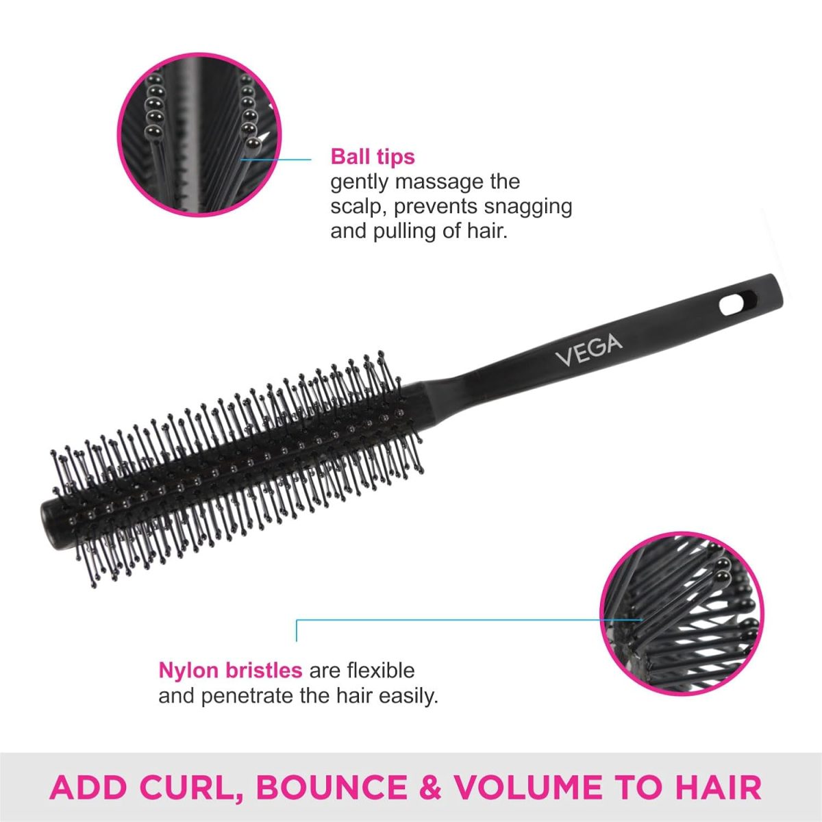 VEGA Round Brush For Men & Women, (R3-RB), Color May Vary - Image 4