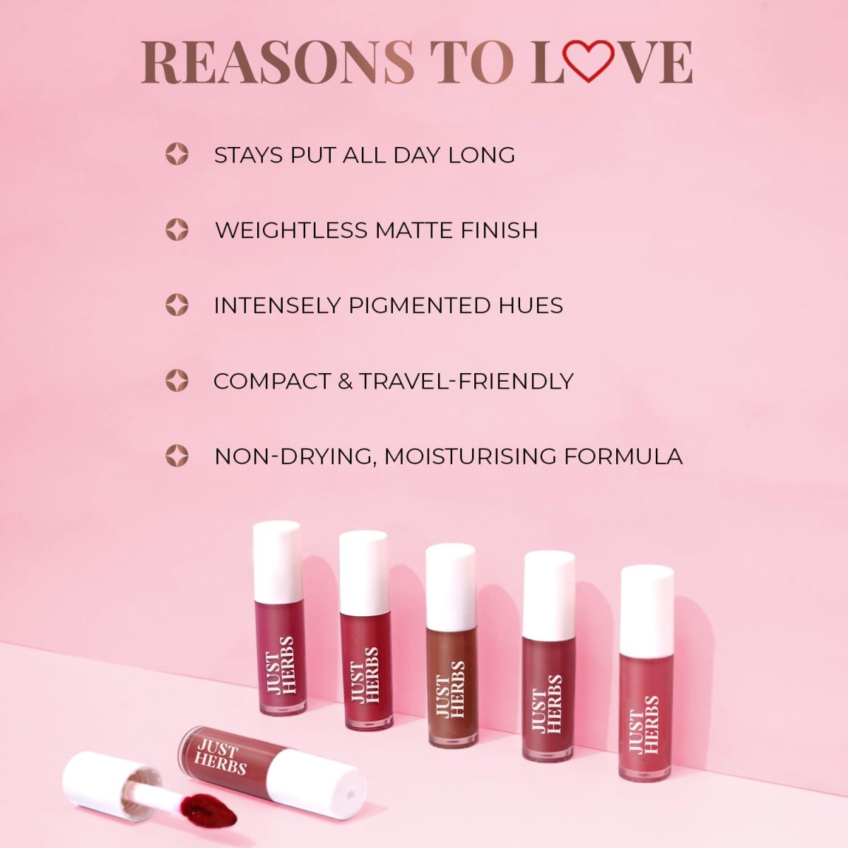 Just Herbs Ayurvedic Liquid Lipstick Kit Set of 5 with Long Lasting Matte Finish, Hydrating & Lightweight Lip Colour, Deeps & Reds - Paraben & Silicon Free - 5 ml - Image 4