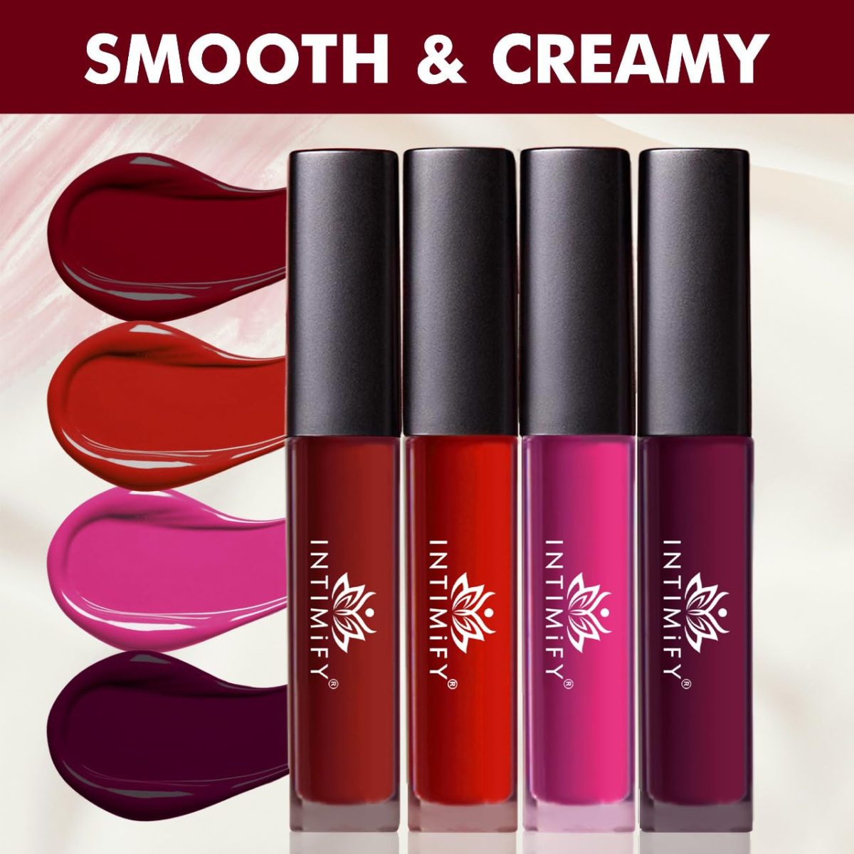 Liquid Matte Lip Stick, 8-Hour Long Stay, Long Lasting & Waterproof, Lipstick Combo (Red, Maroon, Pink, Purple – Pack Of 4) For Women - Image 5
