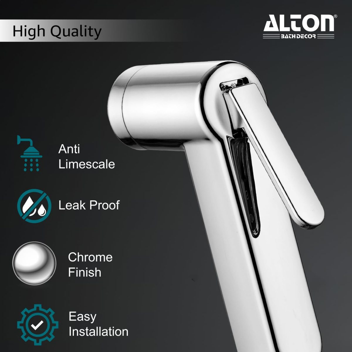 ALTON SHR20910 ABS Health Faucet with SS-304 Grade 1.25 Meter Flexible Hose Pipe and Wall Hook, Chrome Finish (Jet Spray for Toilet) - Image 4