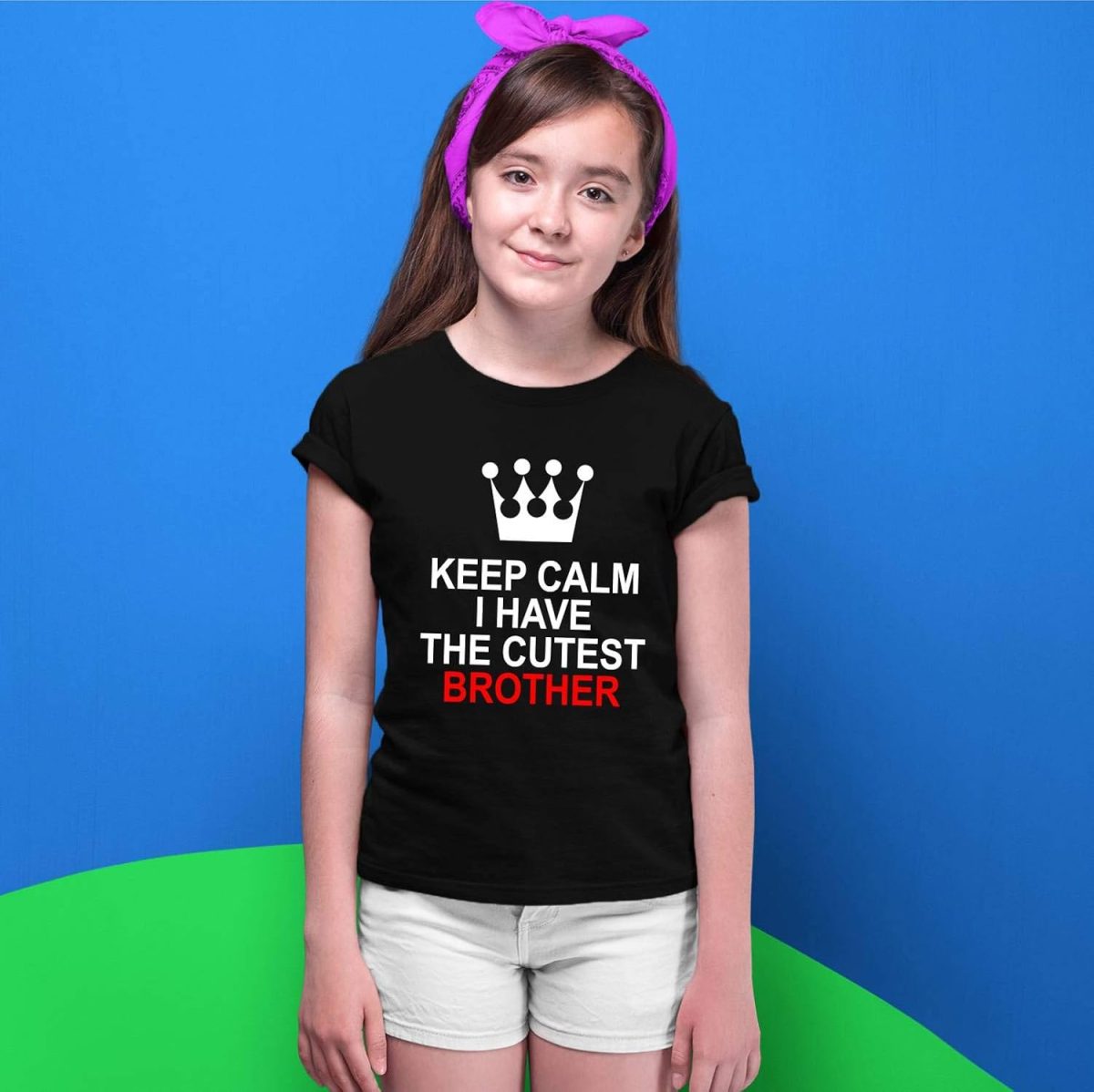 Hangout Hub Family Tshirt for Girl's Kids Cotton Printed Regular Fit T-Shirts (Pack of 1) Keep Calm I Have The Cutest Brother-Matching Twinning Tees - Image 2