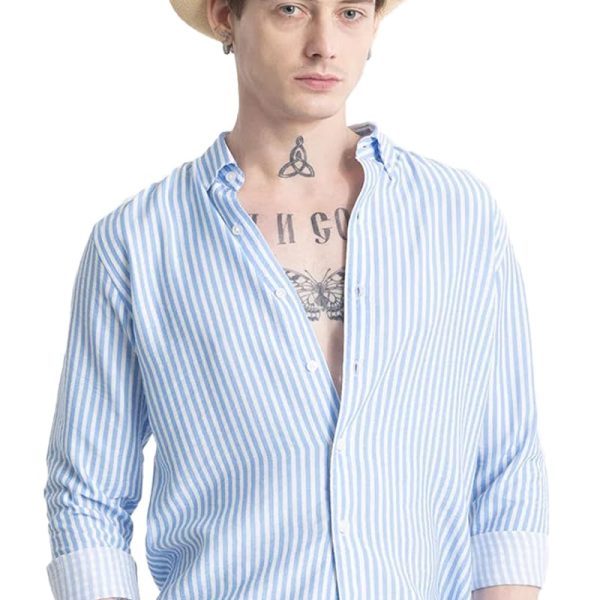 U-TURN Men's Cotton Casual Printed Striped Stylish Latest Shirt for Men