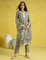 Kaari Women's Solid Color Kurta Set with Dupatta - Straight Fit | Silk Blend Fabric | Embroidery & Lace on Border | Organza Dupatta with Embroidery | Straight Pant with Side Pocket - Image 5
