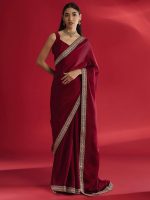AKHILAM Women's Satin Solid Saree With Unstitched Blouse - Image 3