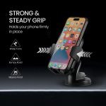 Portronics Clamp M4 Car Phone Holder Stand with 360 Degree Rotation, Strong Grip, Suction Cup Mount, Single Hand Use, Shockproof Build, Mobile Stand for Car (Black) - Image 2
