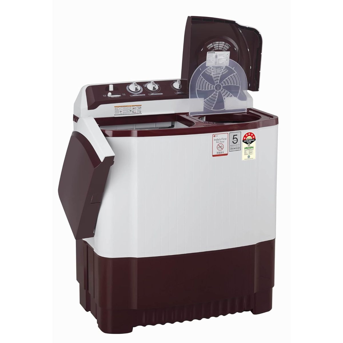 LG 8.5 kg 5 Star Semi-Automatic Top Load Washing Machine (P8530SRAZ, Burgundy, Roller Jet Pulsator) - Image 8