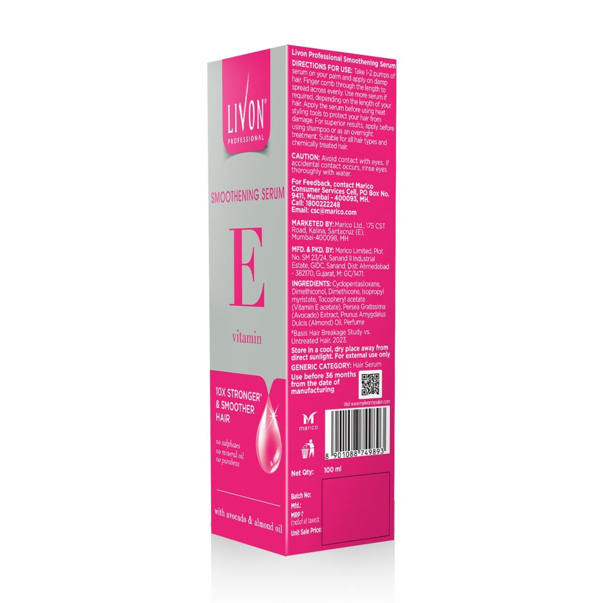 Livon Professional Smoothening Serum for Women & Men | With Vitamin E, Avocado & Almond Oil | For Smoother, Stronger & Frizz-Free Hair | No Paraben, Sulphate or Mineral Oil | All Hair Types | 100ml - Image 8