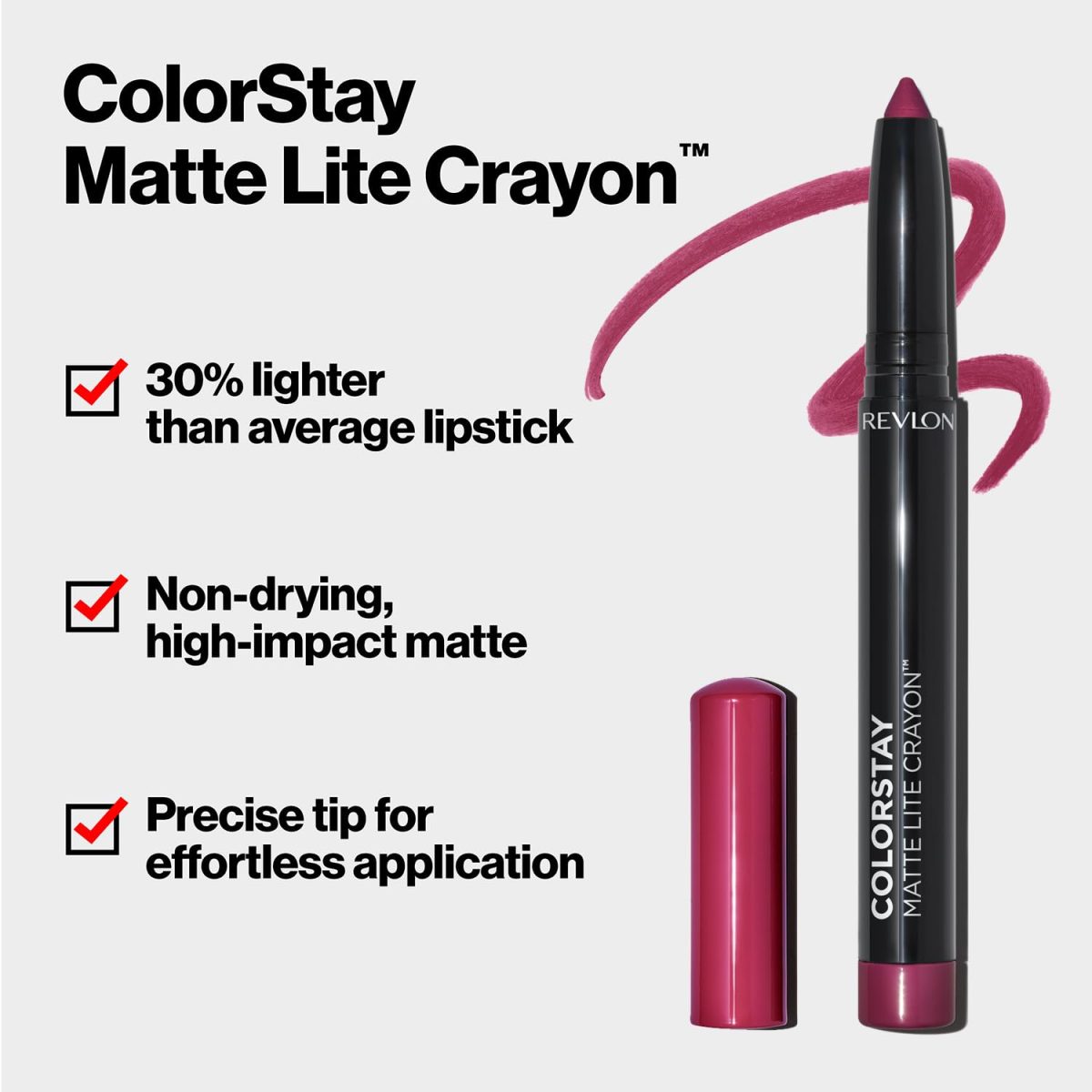 REVLON Colorstay Matte Lite Crayon Lipstick, Ultra-Precise Tip with built in Sharpner, Bold Color in Comfortable, Non-Drying Matte Formula, Water-Resistant Non-Drying Lipcolor Lifted - (011) - Image 2