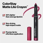 REVLON Colorstay Matte Lite Crayon Lipstick, Ultra-Precise Tip with built in Sharpner, Bold Color in Comfortable, Non-Drying Matte Formula, Water-Resistant Non-Drying Lipcolor Lifted - (011) - Image 2
