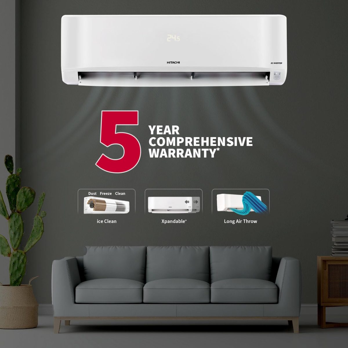 Hitachi 1.5 Ton Class 5 Star, 4-Way Swing, ice Clean, Xpandable+, Inverter Split AC (100% Copper, Dust Filter,5400STXL RAS.G518PCCIBT, White) - Image 9