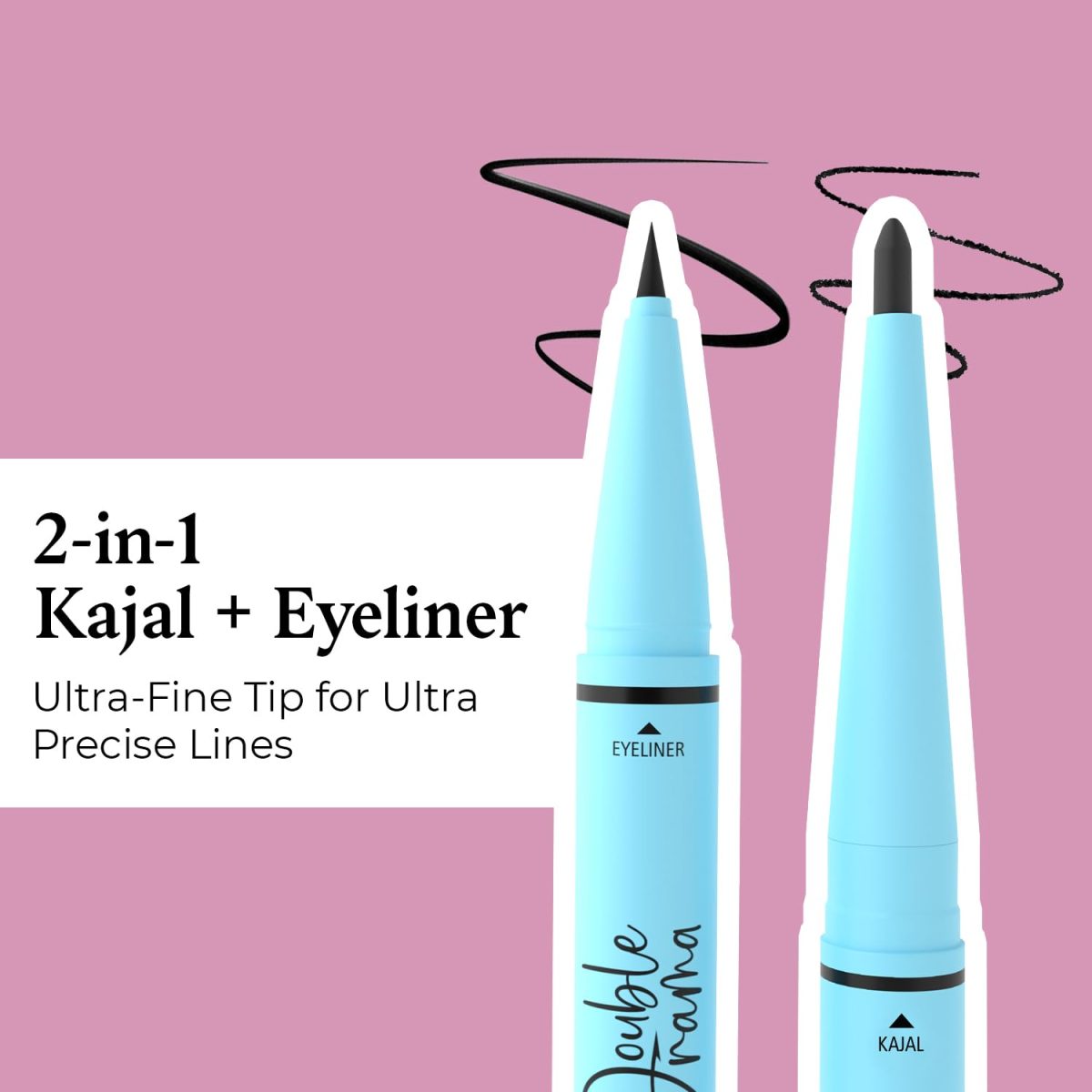 Glam21 Double Drama Kajal + Eyeliner Duo | Dramatic black pigment | Smudge proof| Waterproof| Matte finish| Long lasting upto 48 Hours| Creamy Formula| Intense color| Black - Image 2