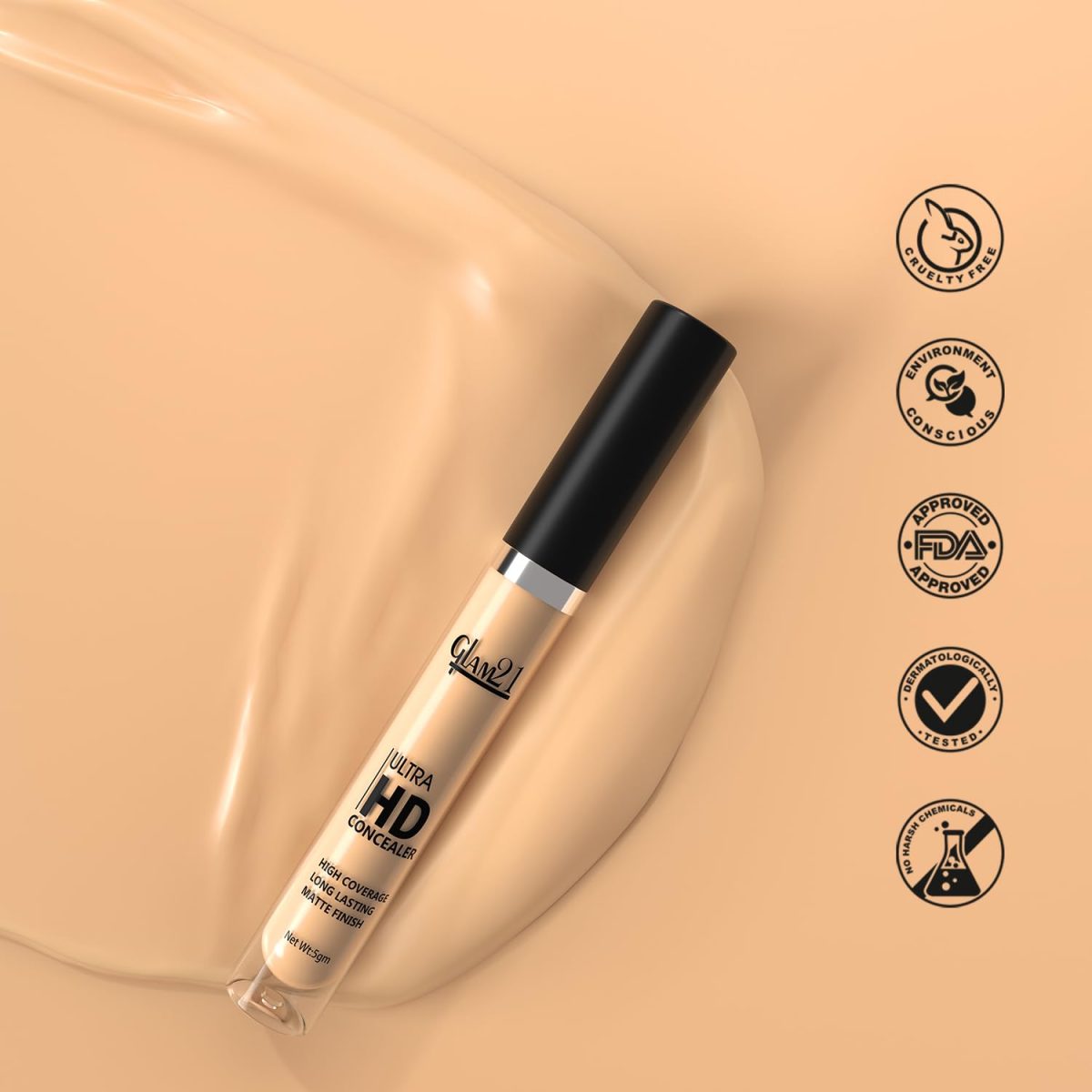 Glam21 Ultra HD Liquid Concealer for HD Finish | Non-sticky Long-lasting Matte Finish | | Easy-gliding Applicator | Hide Pores, Skin Acne, Scars, Blemishes | 5gm, Medium Warm - Image 8