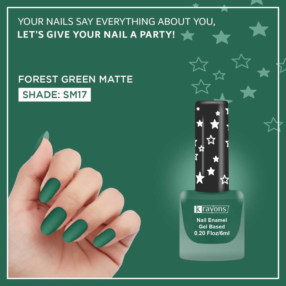 Krayons Cute Super Matte Finish Nail Enamel, Quick Dry, Smooth Finish, LongLasting, 6ml (Forest Green Matte) - Image 3