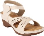 XE Looks Women's Cream Orthopedic Sandals with Adjustable Ankle Strap | Stylish Perforated Design and Cushioned Wedge Heel For Girls & Women - Image 4
