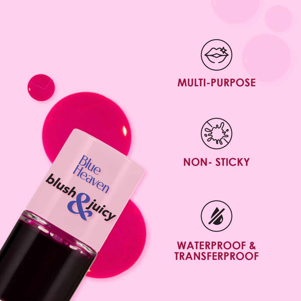 Blue Heaven Blush & Juicy Lip & Cheek Tint Infused With Pomegranate & Strawberry Extract|Multipurpose 3 In 1 Lip Tint|Long Lasting,Water Proof & Hydrating Liquid Blush,Berry Juice,9Ml,Glossy - Image 7