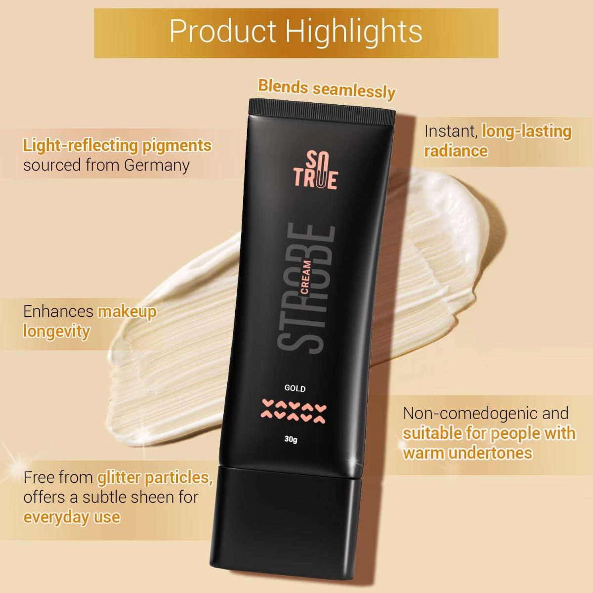 Sotrue Strobe Cream Gold for Face Radiance, Multipurpose Strobe Cream, Dewy Glazed Instant Glow, Highlighter For Face, Boosts Hydration, For All Skin Types, 30g - Image 2