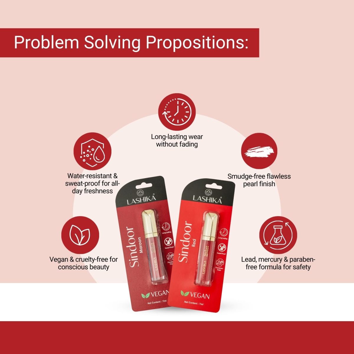 Lashika Liquid Sindoor | Red & Maroon | Vegan, Water-Resistant & Long-Lasting | Pack of 2 | 7ml each (Red & Maroon) - Image 2