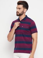 UNIBERRY Men's Cotton Blend Half Sleeve Striper Polo Neck T-Shirt Has A Short Sleeve & Pocket On Chest-REMT3-MR_XL Maroon - Image 3