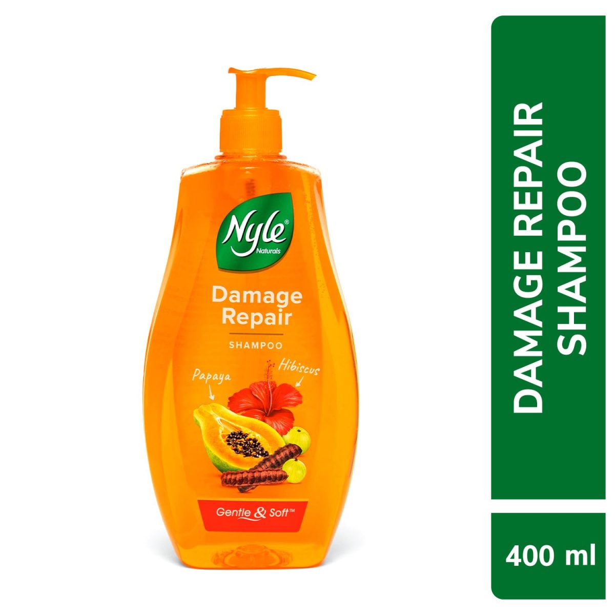 Nyle Naturals Damage Repair Shampoo 400 ml | Hair Repairing Shampoo with Papaya, Hibiscus, & Shikakai | pH Balanced & Paraben Free Gentle & Soft Shampoo For Women & Men - Image 2