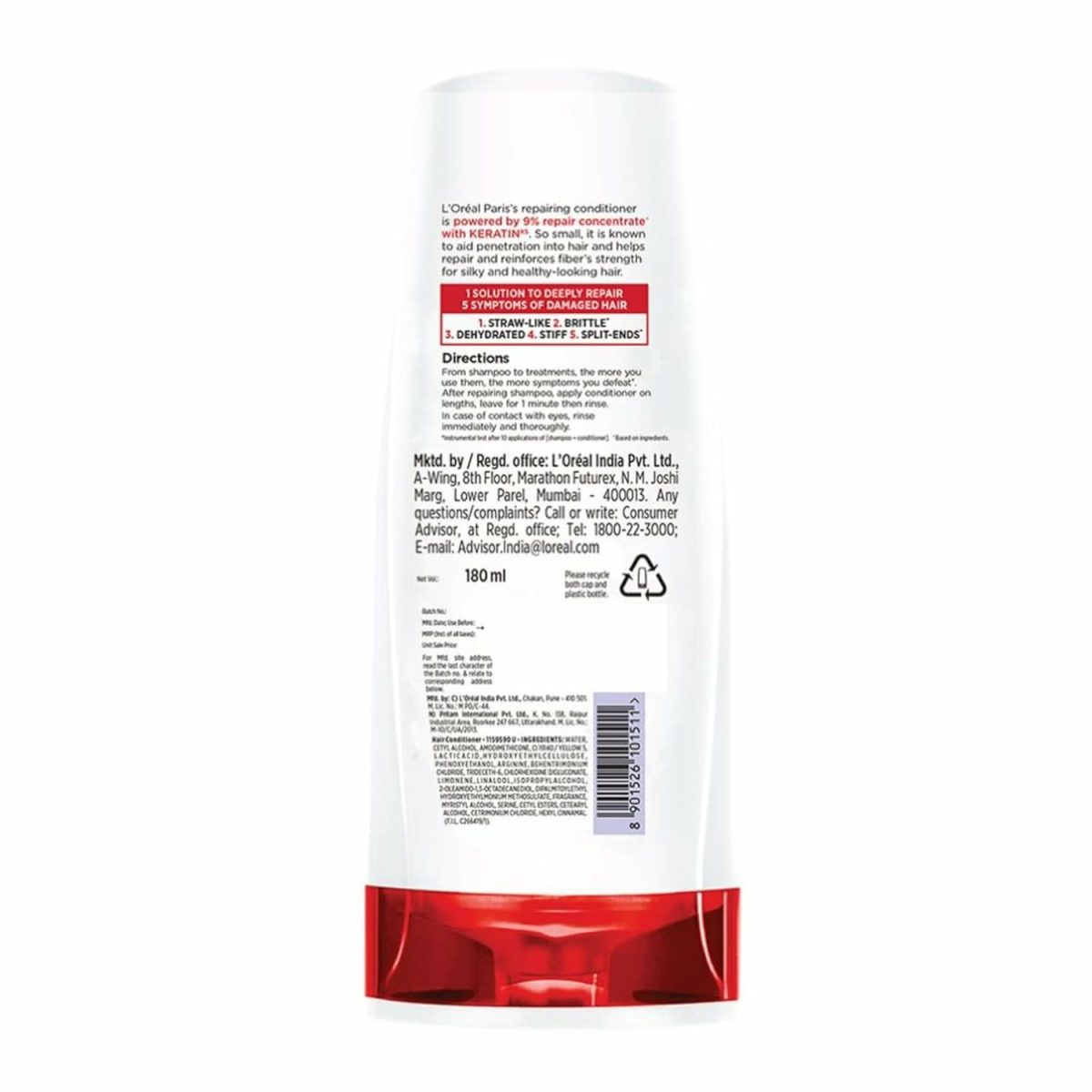 L'Oreal Paris Conditioner, For Damaged and Weak Hair, With Pro-Keratin + Ceramide, Total Repair 5, 180ml - Image 8