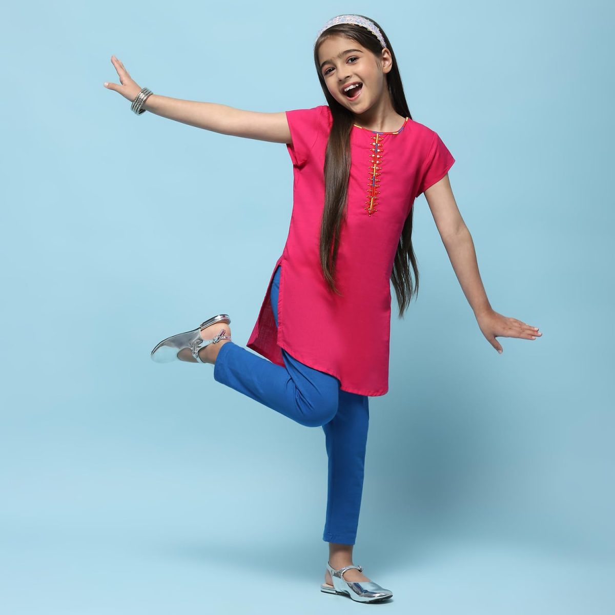 BIBA Girls Cotton Straight Kurta Capri Suit Set - Image 6
