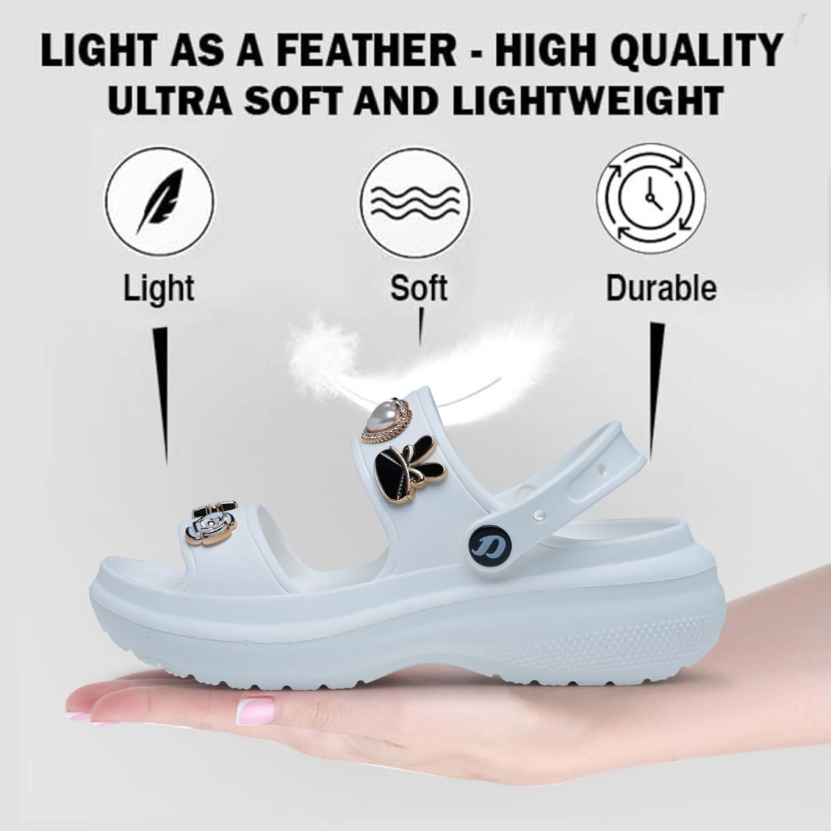 DOCTOR EXTRA SOFT Women's Metallic Charms Fashion Slippers/Sandals with Adjustable Back Strap | Comfortable | LightWeight| Stylish & Anti-Skid| Waterproof Casual Beach Slides Mules Girls & Ladies D-533 - Image 5