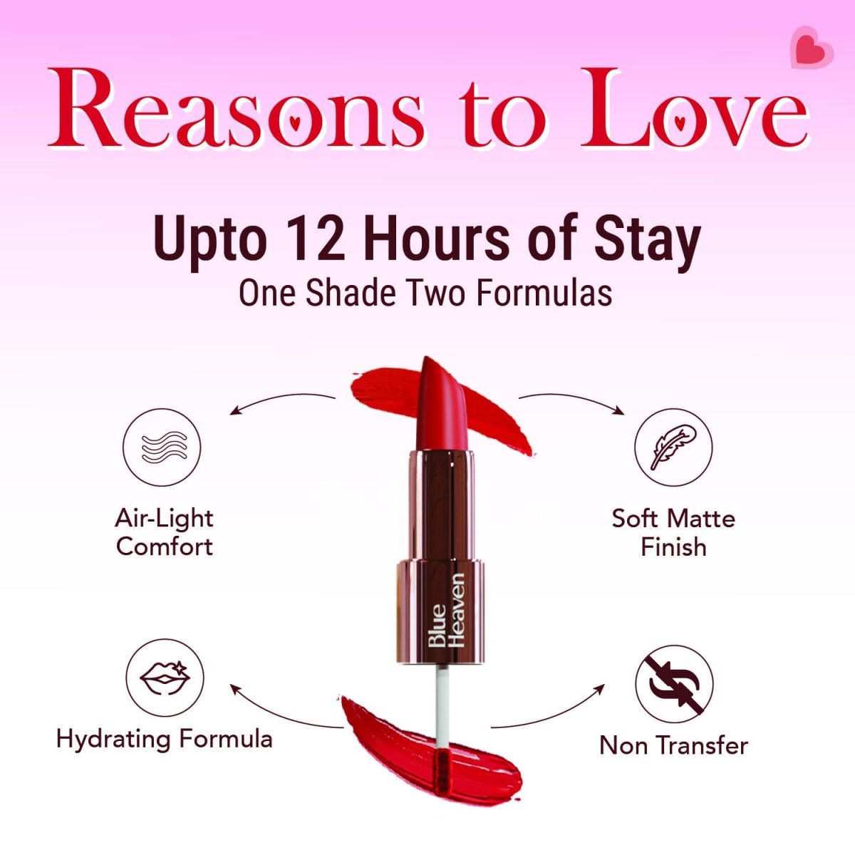 Blue Heaven Love Duo 2 in1 Dual Sided Lipstick for women | Non Transfer| Hydrating and Long Lasting Upto 12 hrs | Soft Matte Finish formula - 07 |1.5ml + 4g - Image 7