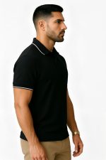 Raptor Brothers Jacquard Collar t Shirts for Man Half Sleeves Polo Collar T Shirt Plain Regular Fit Solid Black T Shirt White Tipped Polo Collar Tshirt for Men (S,M,L,XL,XXL) - Image 4