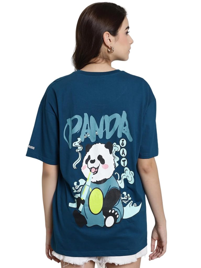 Fabflee Pure Cotton Oversized Baggy Fit Drop Shoulder Latest Aesthetic & Cool Graphic Printed Half Sleeve Tshirt for Women |Trendy Tees |Casual Loose Korean T-Shirt