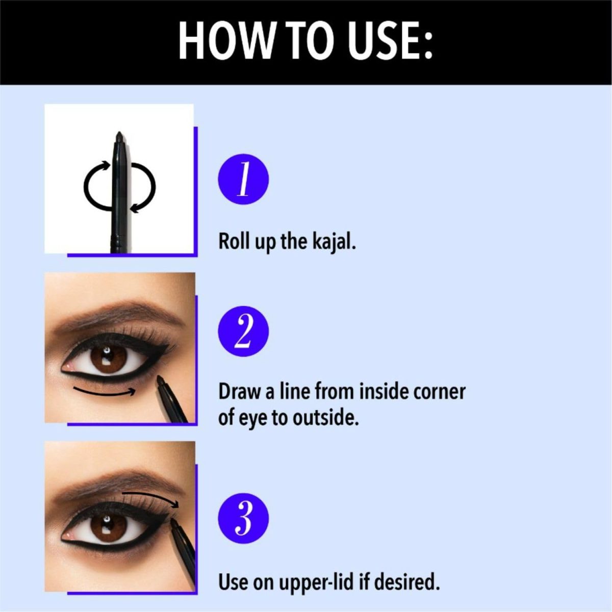 Blue Heaven 24Hr Stay Matte Pencil Kajal Black Waterproof, Deep Black, Long Lasting And Smudge Proof Eye Makeup, 0.30Gm - Image 4