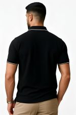 Raptor Brothers Jacquard Collar t Shirts for Man Half Sleeves Polo Collar T Shirt Plain Regular Fit Solid Black T Shirt White Tipped Polo Collar Tshirt for Men (S,M,L,XL,XXL) - Image 3